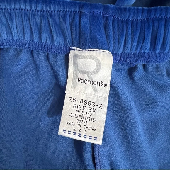 Roamans Blue Velour Lounge Pants Plus Size 3X Elastic Waist Pull On Stretch - Picture 6 of 6